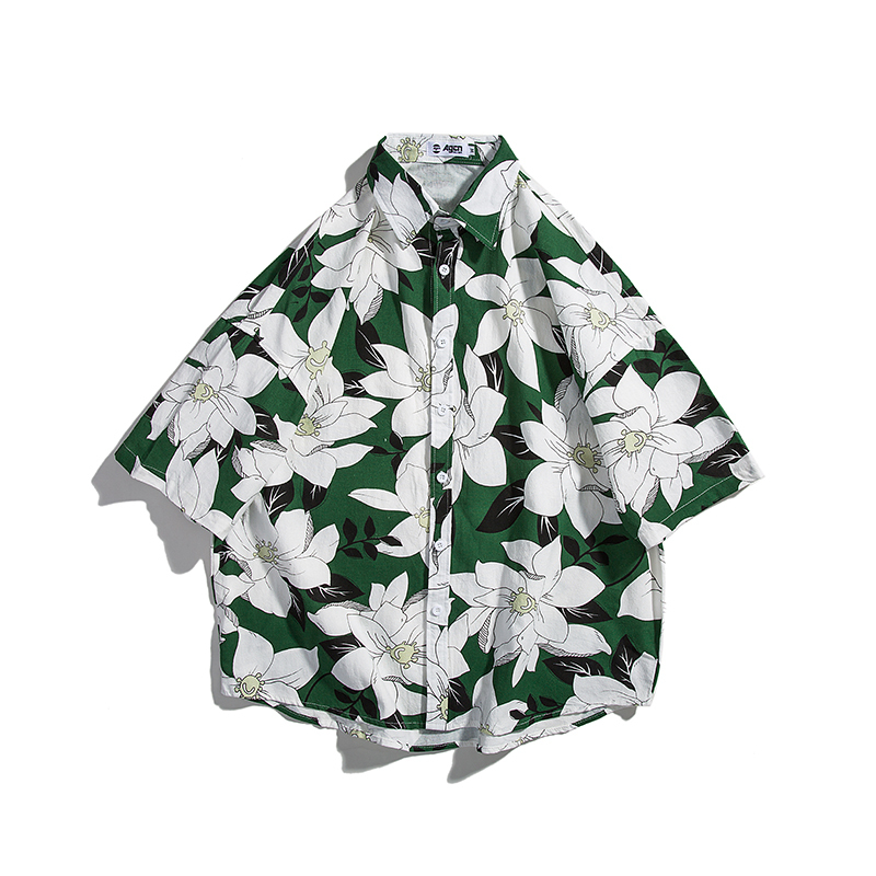 LAPPSTER Men Summer Floral Hawaiian Shirt Short Sleeve Summer Casual Harajuku Korean Style Shirt Vintage Beach Shirt Loose