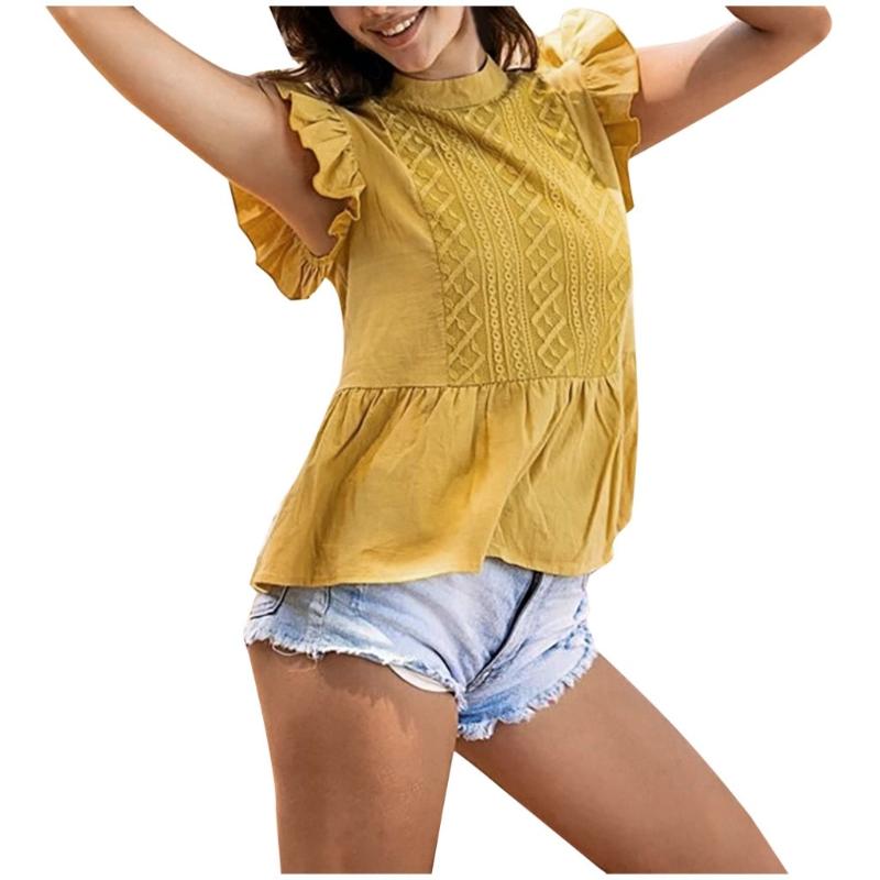 Jaycosin Fashion Women Casual Sexy Wild O-Neck Solid Color Short Sleeve Lotu Leaf Slim Top Blouse Elegant Comfortable Tops 417, Yellow
Jaycosin Fashion Women Casual Sexy Wild O-Neck Solid Color Short Sleeve Lotu Leaf Slim Top Blouse Elegant Comfortable Tops 417, Yellow