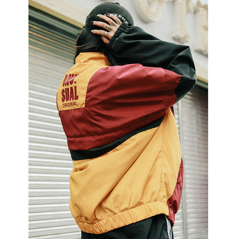 Autumn 2019 Hip Hop Windbreaker Jacket Oversized Mens Harajuku Color Block Jacket Coat Retro Vintage Zip Track Jacket Streetwear V191202