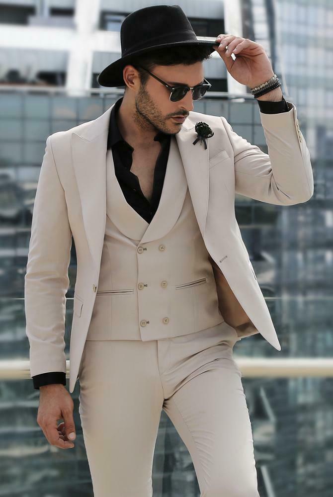 Formal Wedding Tuxedos 3 Pieces Slim Fit One Button Waistcoat Pants Groom Wear Party Prom Best Men Blazer Suit(Jacket+Vest+Pants)