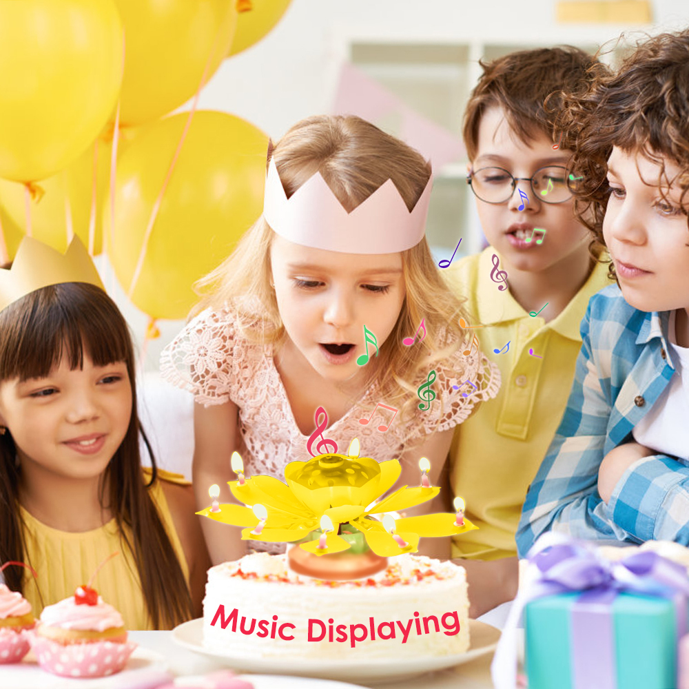 Innovative Party Cake Topper Musical Lotus Flower Rotating Happy Birthday Candle W/ 8 Small Candles C19041901