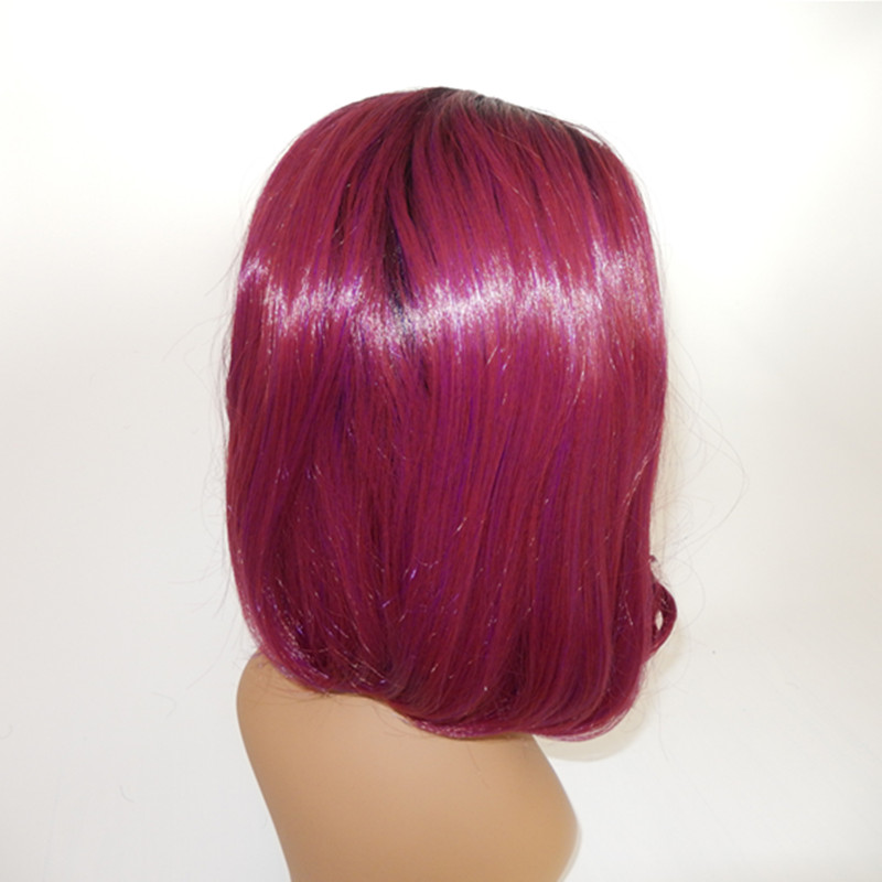 High quality Short Bob Wavy Ombre Rose Pink Hair Color Lace Front Wigs Synthetic High Temeperature Heat Resistant Fiber Wigs For Women