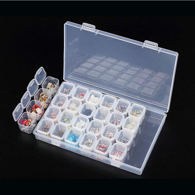 NAT010 28 Slots Plastic Storage empty Box for Nail Art Rhinestone Jewelry Storage Beads Display Container Case