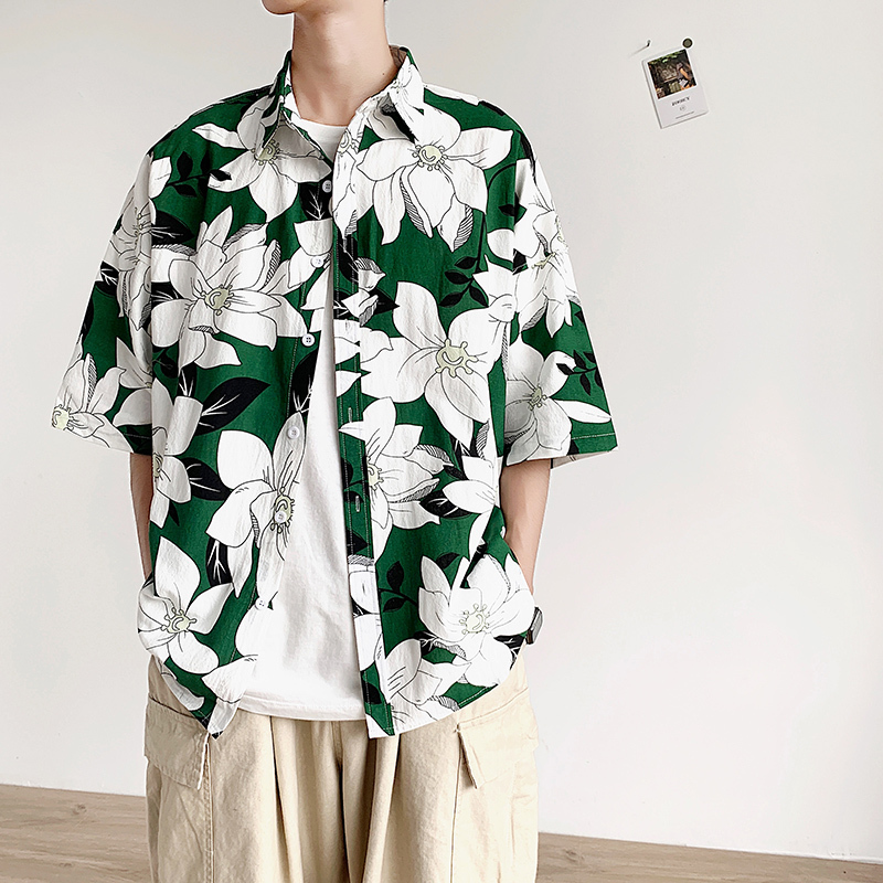 LAPPSTER Men Summer Floral Hawaiian Shirt Short Sleeve Summer Casual Harajuku Korean Style Shirt Vintage Beach Shirt Loose