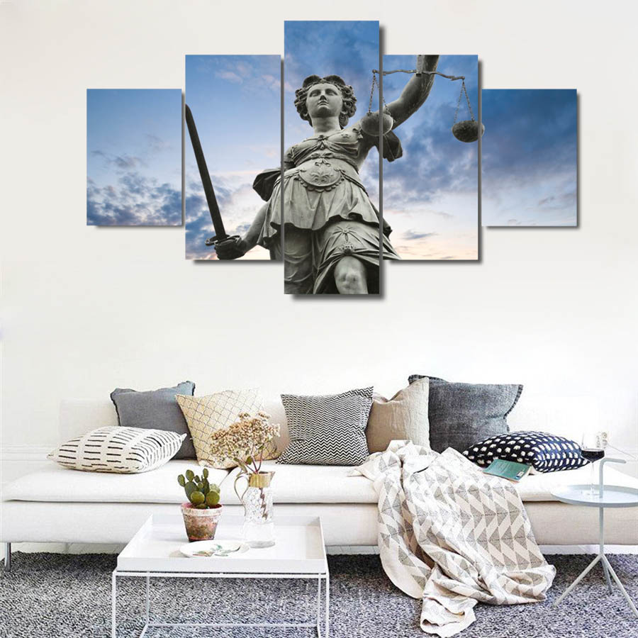 5 Panels Goddess of Justice Prints Canvas Painting Poster Wall Art Pictures 5 Panels For Living Room Frame