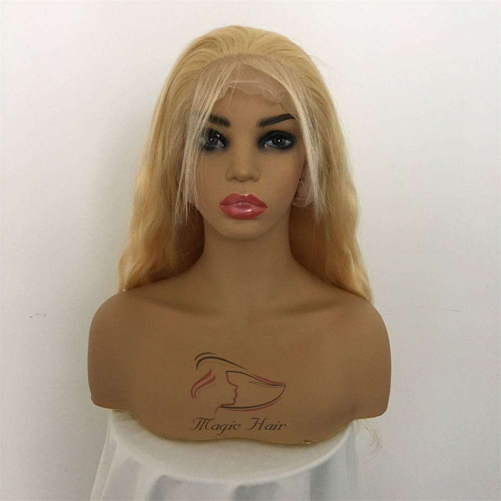 Full Lace Human Hair Wigs Brazilian Light Blonde Human Hair Color 613# Body wave Thick Glueless Lace Front Wigs With Baby Hair