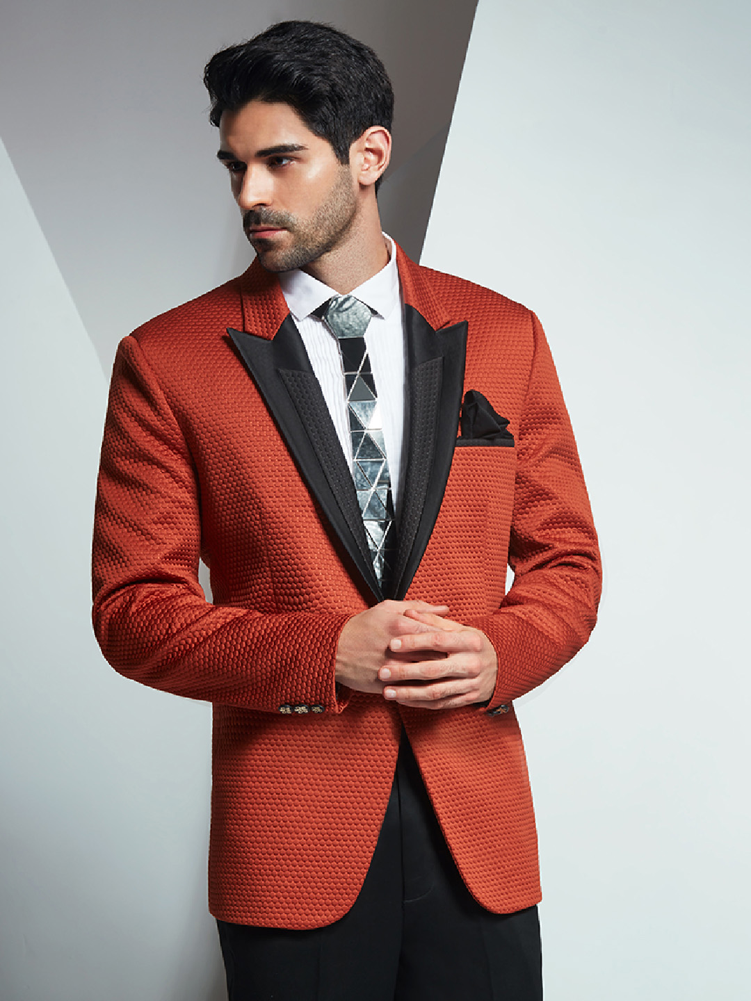 High Quality Orange Wedding Tuxedos Peaked Lapel Slim Fit One Button Groom Wear Formal Party Prom Men Suit Blazer(Jacket+Pants)