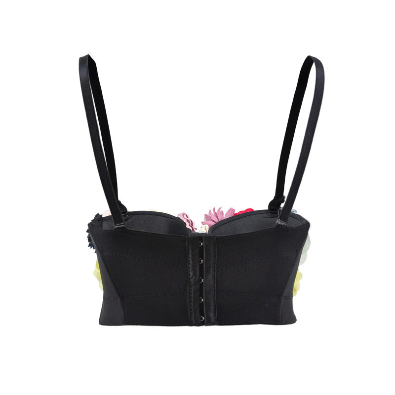 Women Tassles Colorful Flower Appliques Bralette Multicolor Floral Embroidery with Adjustable Straps and Three-Dimensional Cups Crop Top XXL