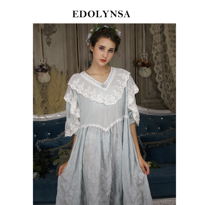 Sleep Lounge Autumn Women Sleepwear Robe Light Blue Lace Night Dress Ruffle Patchwork Sleep Shirt Vintage Nightgown H695, Green
Sleep Lounge Autumn Women Sleepwear Robe Light Blue Lace Night Dress Ruffle Patchwork Sleep Shirt Vintage Nightgown H695, Green
