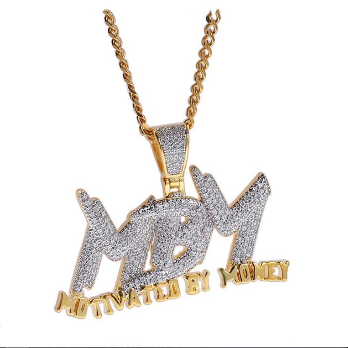 Men Strings Iced Out Bling CZ 18K Gold Plated MBM Motivated By Money Letter Pendant Necklace Hip Hop Jewelry Chain GiftS