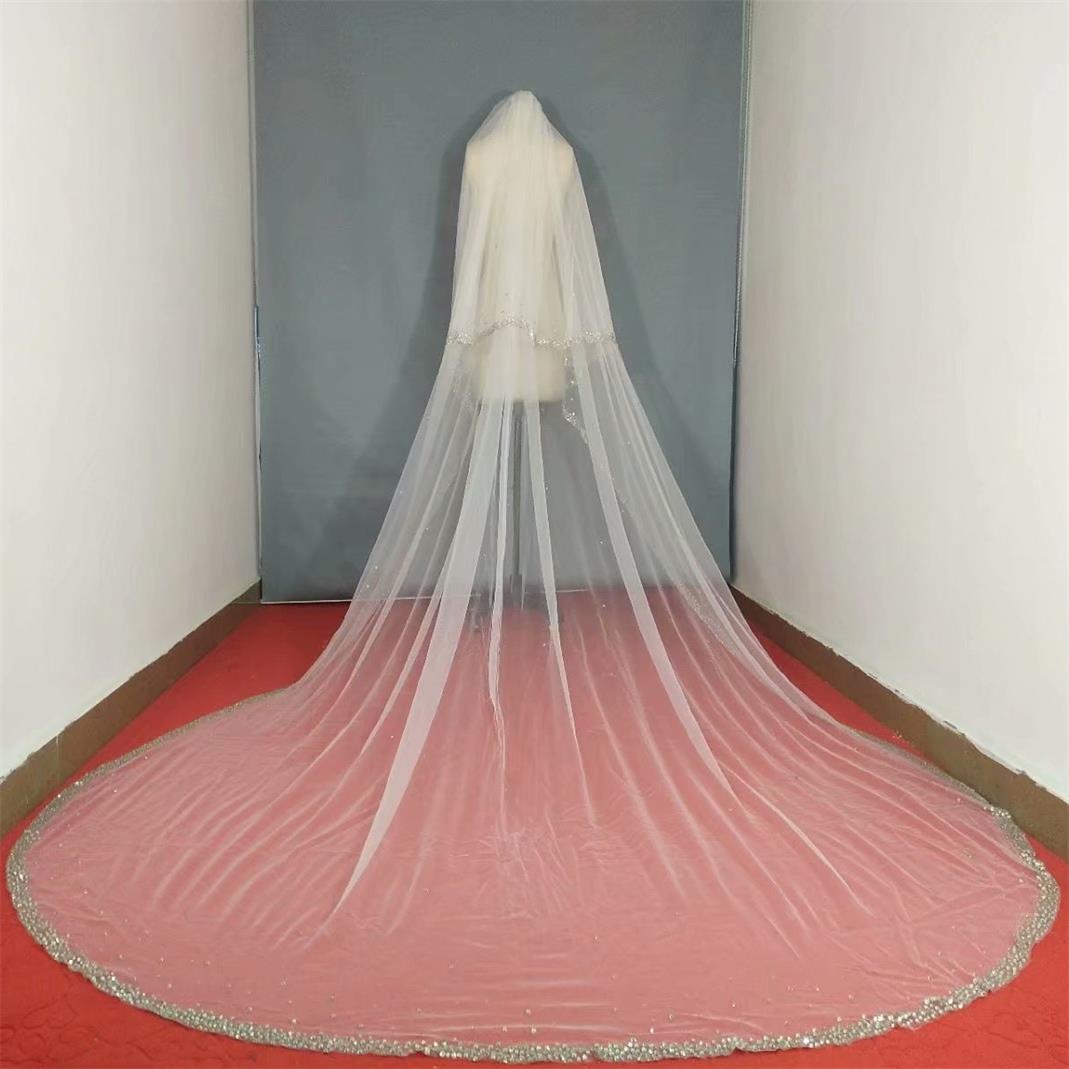 100% Real Image Wedding Bridal Veils Two Layers Bling Bling Tulle Beaded Long Veil With Comb