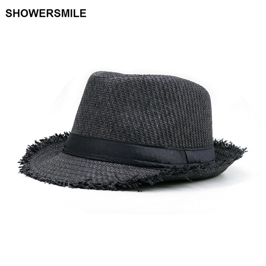 SHOWERSMILE Brand Khaki Straw Hat Men Panama Caps Summer Style Sun Hat Beach Holiday Classic Male Hats And Caps D19011106