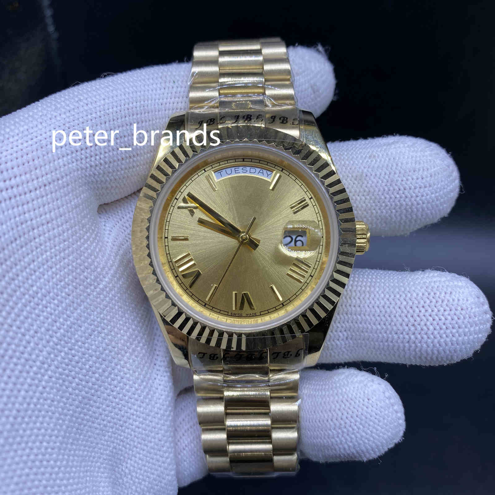 High quality Automatic Mechanical Mens Watch Watches 40MM gold Dial With Fixed Fluted Bezel and Gold Stainless Steel Bracelet free shipping, Slivery;brown
High quality Automatic Mechanical Mens Watch Watches 40MM gold Dial With Fixed Fluted Bezel and Gold Stainless Steel Bracelet free shipping, Slivery;brown