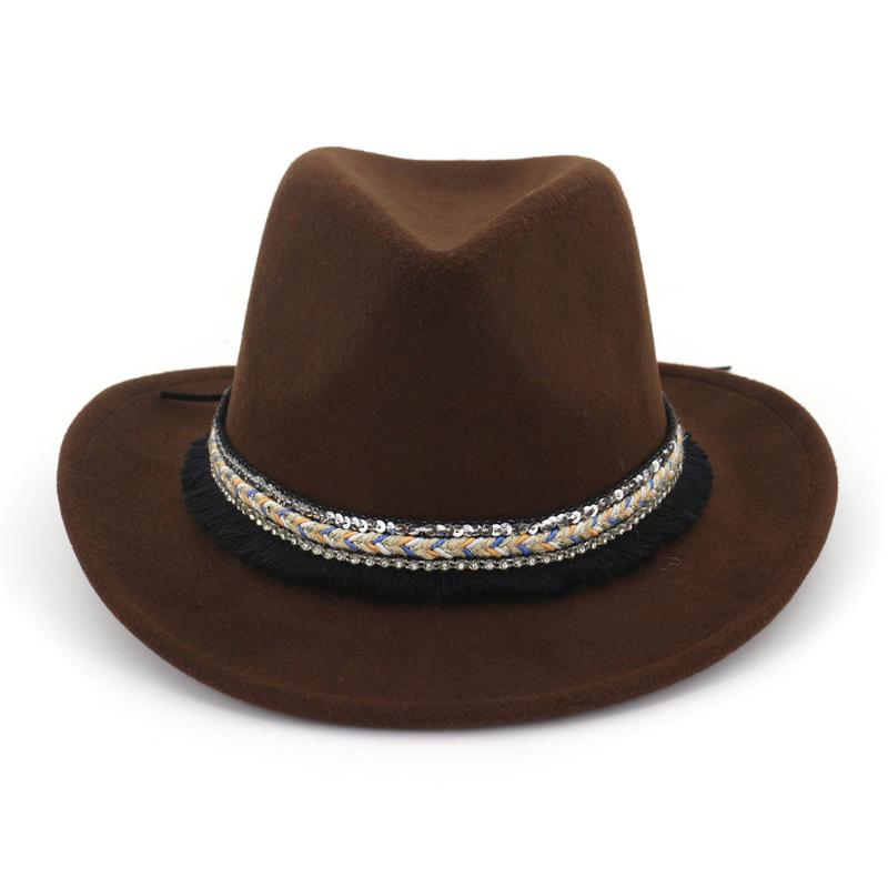Men Women Wool Weatern Cowboy Hat With Tassel Ribbon Sombrero Hombre Wide Brim Jazz Hat, Brown
Men Women Wool Weatern Cowboy Hat With Tassel Ribbon Sombrero Hombre Wide Brim Jazz Hat, Brown
