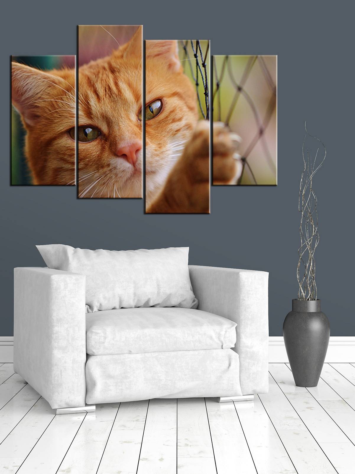 4pcs / set Mur Art Peinture Image HD Imprimer Chat Jaune Puzzle Yeux Sans Cadre Toile Pour La Maison Décoration