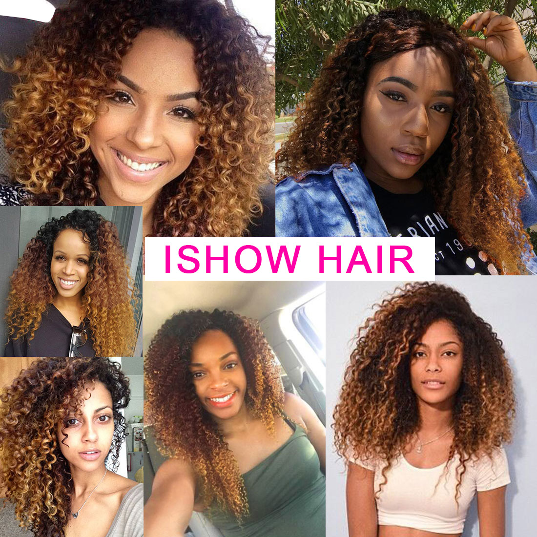 Ombre Human Hair Bundles with Closure Brazilian Hair Kinky Curly 1b/4/30 Human Weave Bundles 3Bundles 3Tone Non Remy Hair Extensions