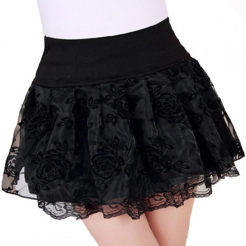 Zuolunouba 2018 Summer Skirt Preppy Style Flower Bow Mini Tutu Skirt Elasticity Lace Skirts Shorts Woman High Waist Large Size T200106