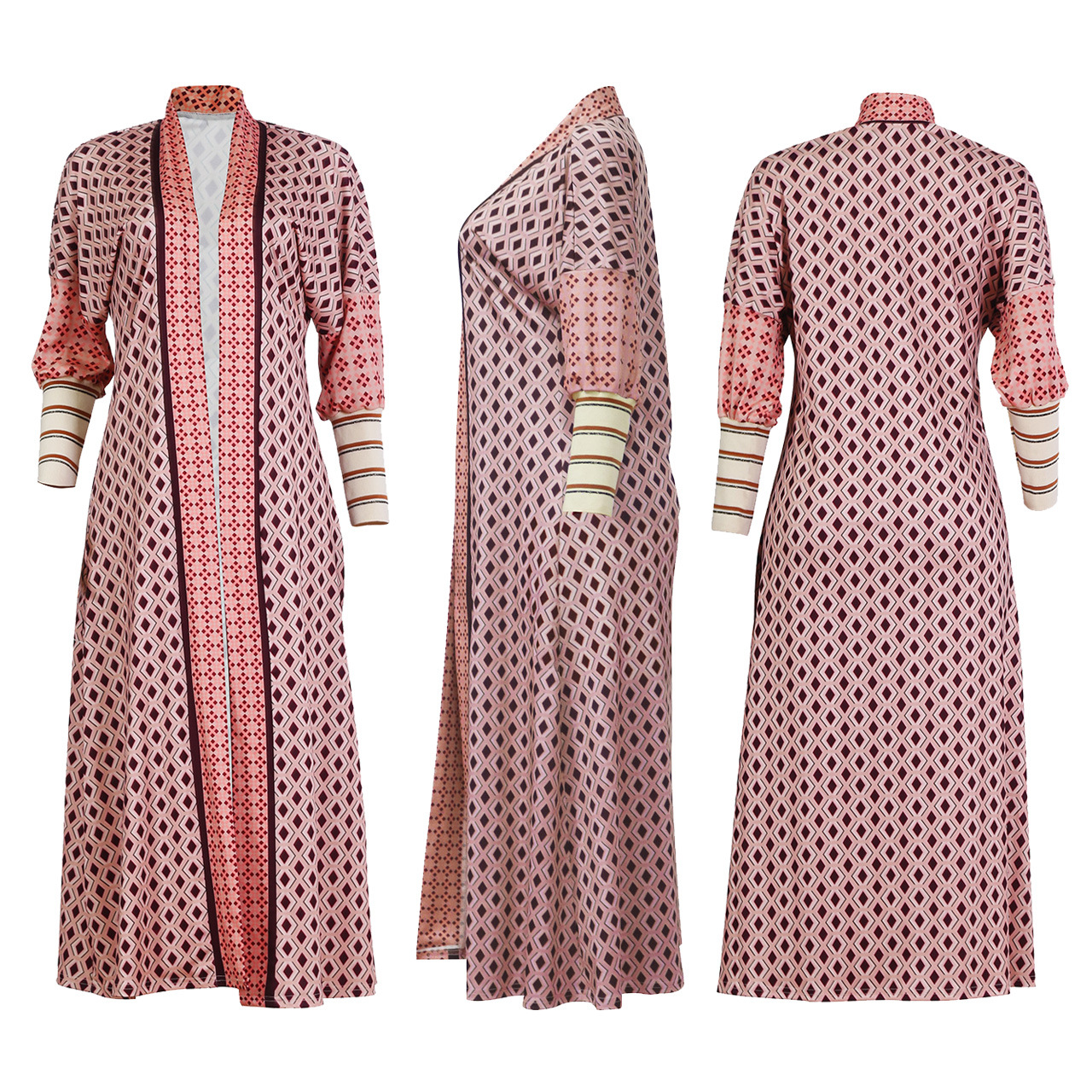 womens coats long trench coats argyle print jackets ol style cardigan capes long rib sleeve duster pink outwear casual clothes s2x