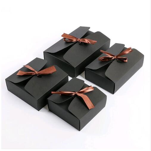 20pcs Brown Kraft Cardboard Boxes Large Gift Packaging Paper Box With Ribbon