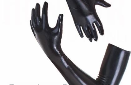 Fashion-shoulder length Skin Tight Long Gloves Mitts Seamless anatomical Fetish glove in black Moulded
