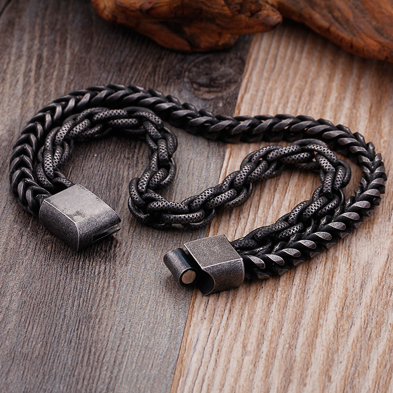 Retro Silver Hip Hop Rock Titanium Steel Link Chain Bracelet Men's Stainless Steel Thick Heavy Bangle Jewelry