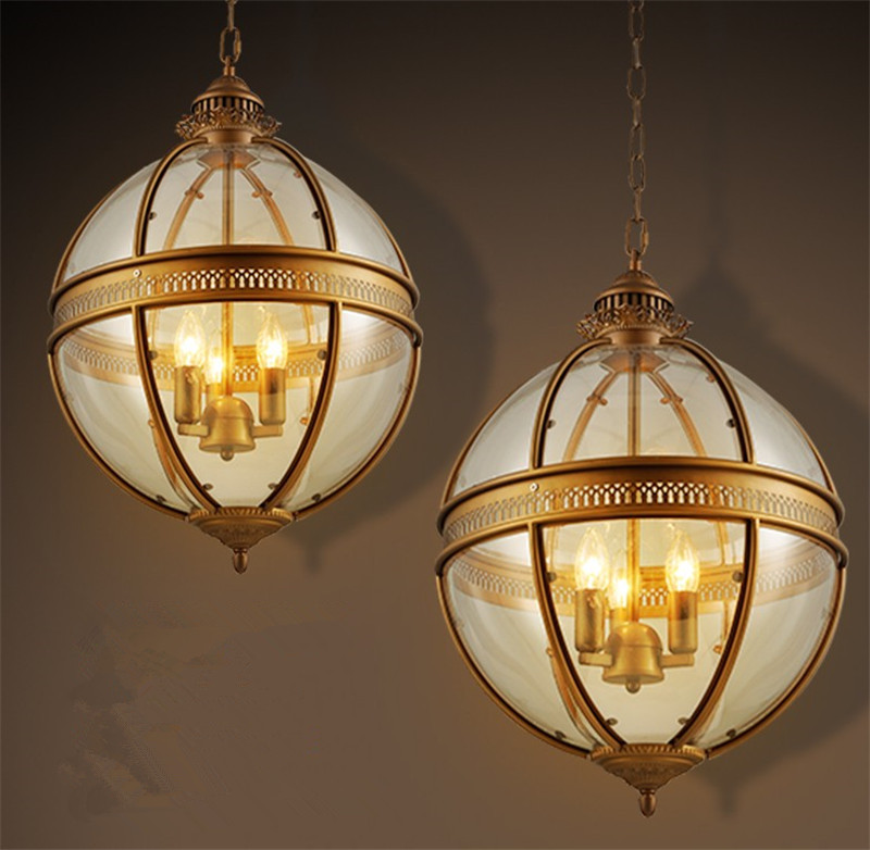 Vintage Loft Globe Pendant Lights Wrought Iron Glass Shade Round Lamp Kitchen Dinning Bar Table Luminaire Fixture Hanging Lamps
