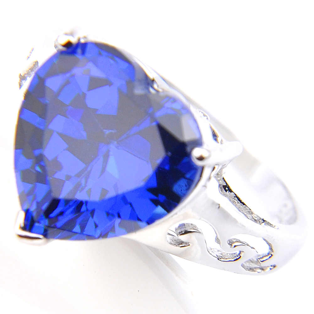 5pcs/Lot NEW Blue Topaz Gemstone Love Heart Cut 925 Sterling Silver Plated Ring Wedding CZ Jewelry Gift Rings Lady