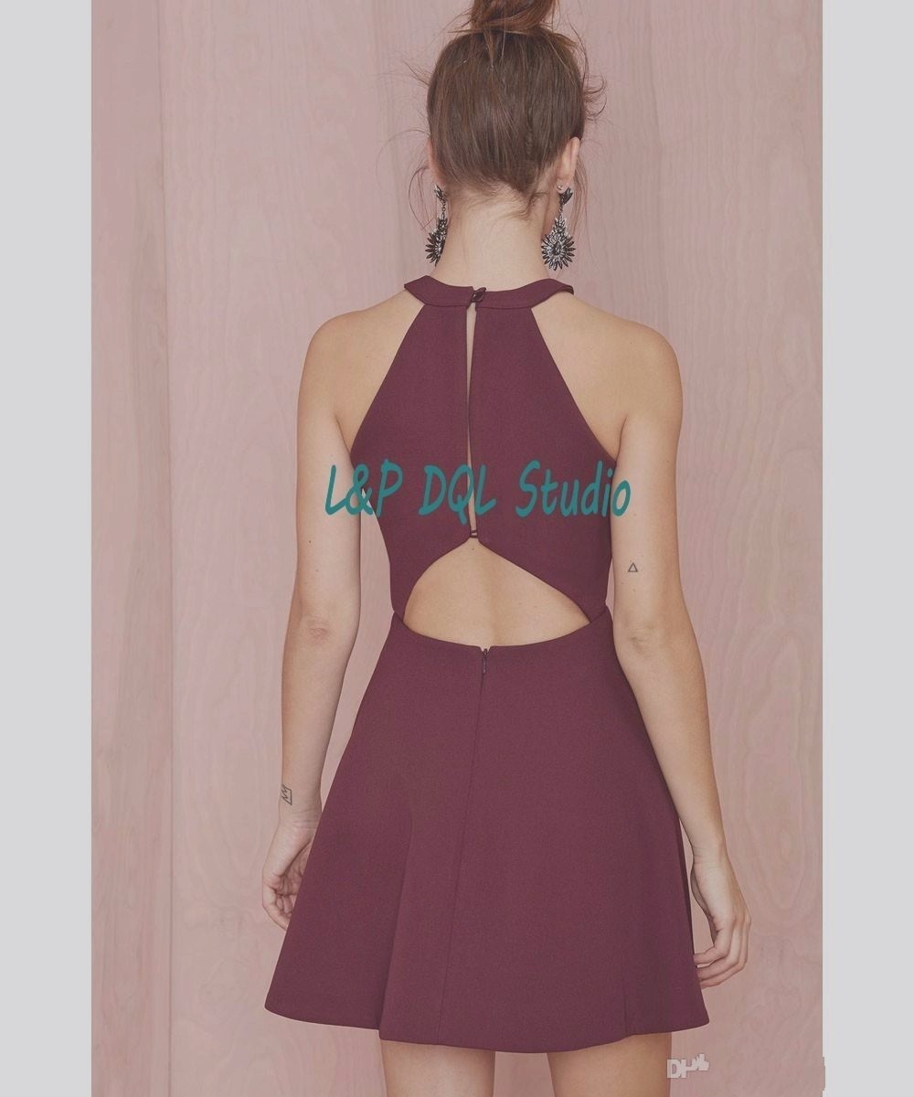 Sexy Burgundy Party Dresses Short Cocktail Dresses Summer Sexy Halter Sleeveless Backless Royal Blue/Black/Pink