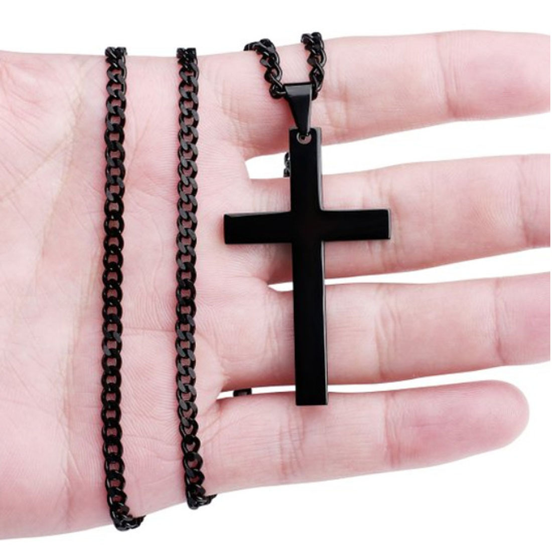 High Quality Polished Cross Pendant Necklace Gold/Black Gun Plated Stainless Steel Fashion Religious Jewelry for Women Men