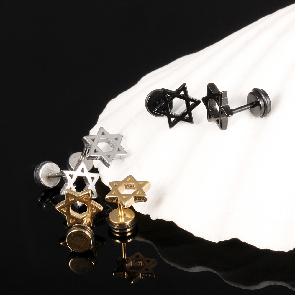 Women Men's Six Star Screw Back Stud Earrings Jewelry 316L Stainless Steel Ear Bone Nail Earrings