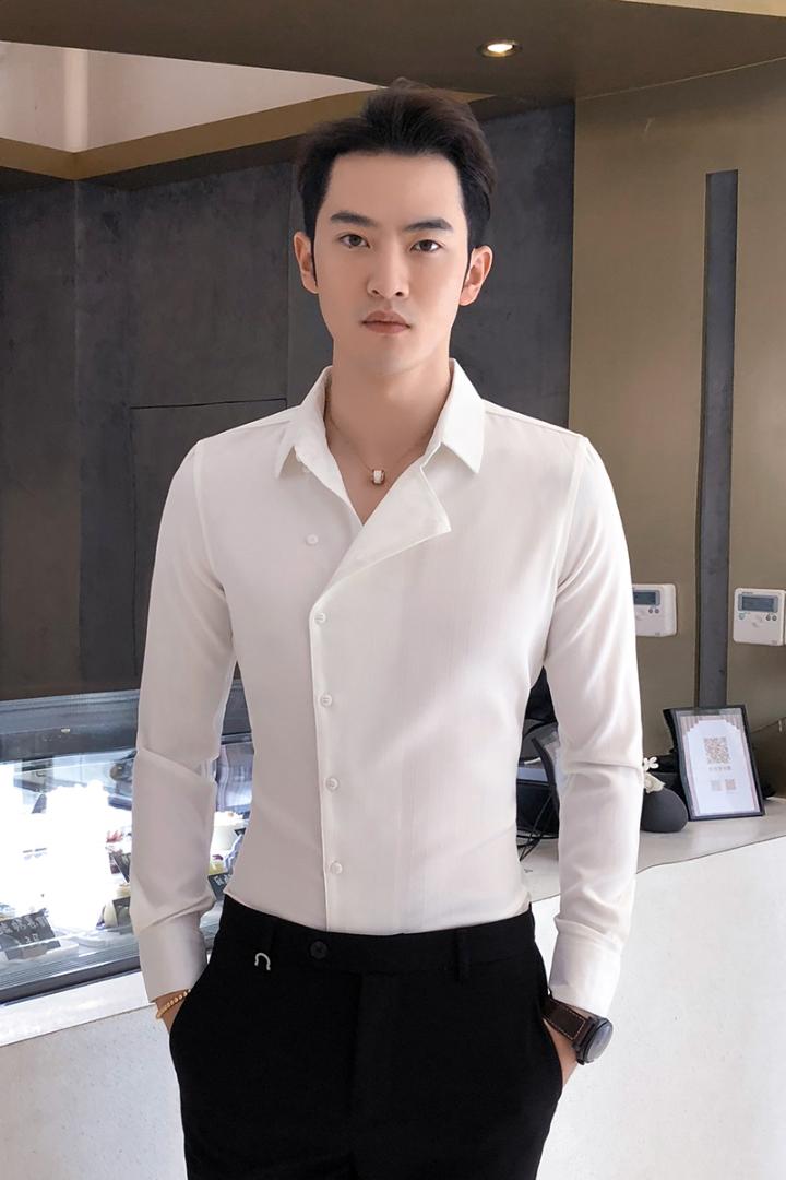 Partial Threshold Shirt Men Fashion 2019 Formal Wear Business Mens Dress Shirts Long Sleeve Mens Casual Shirts Slim Fit Tuxedo