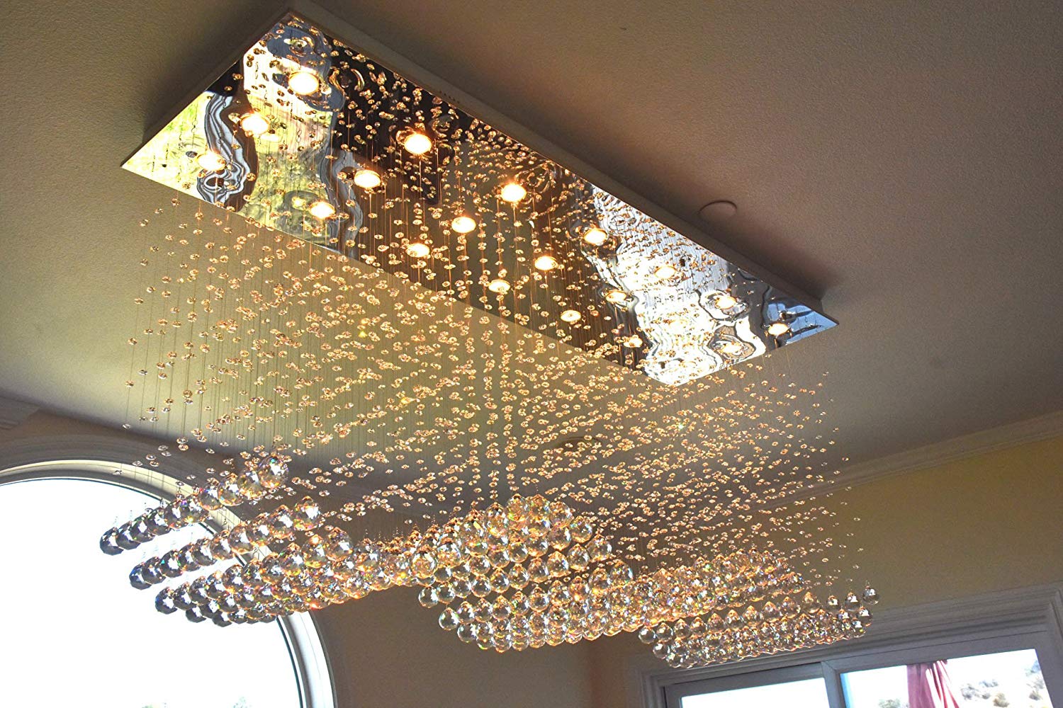 Contemporary Rectangle Crystal Chandelier Lighting Raindrop Flush Ceiling Light Fixture for Dining Room Lobby Kitchen Island