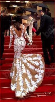 white lace mermaid evening celebrity dress illusion long sleeves inspired cannes festival formal prom gowns backless party dress custom