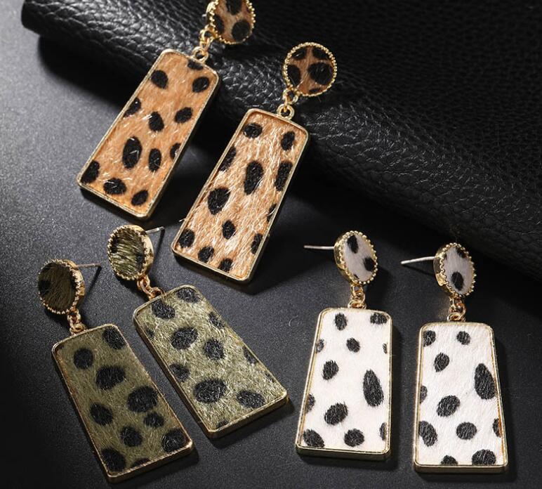 New accessories Korean style fashion personality leopard suede earrings geometric square long earrings earrings WY705