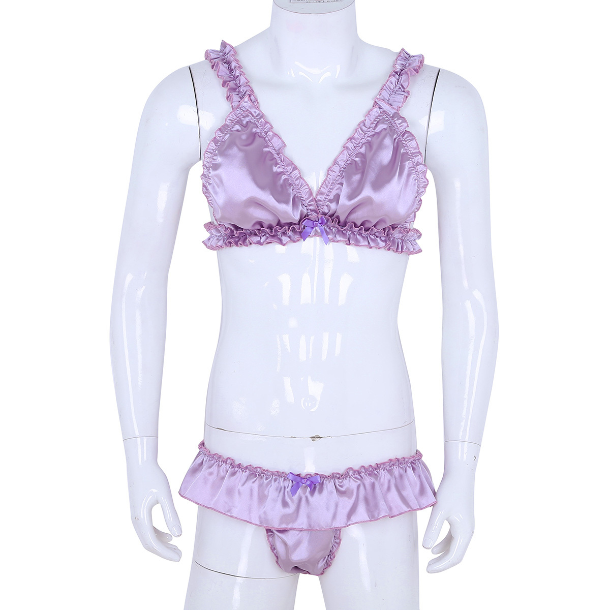 2Pcs Male Underwear Set Bra Top and Bare Bum Briefs Men Erotic Underpants Soft Frilly Lingerie Sissy Cross Dress Sexy Costumes LY191222