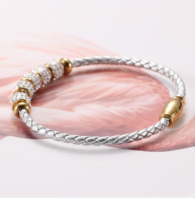Korean fashion titanium steel leather female bracelet leather braided bracelet stainless steel magnet buckle bracelet WY1080