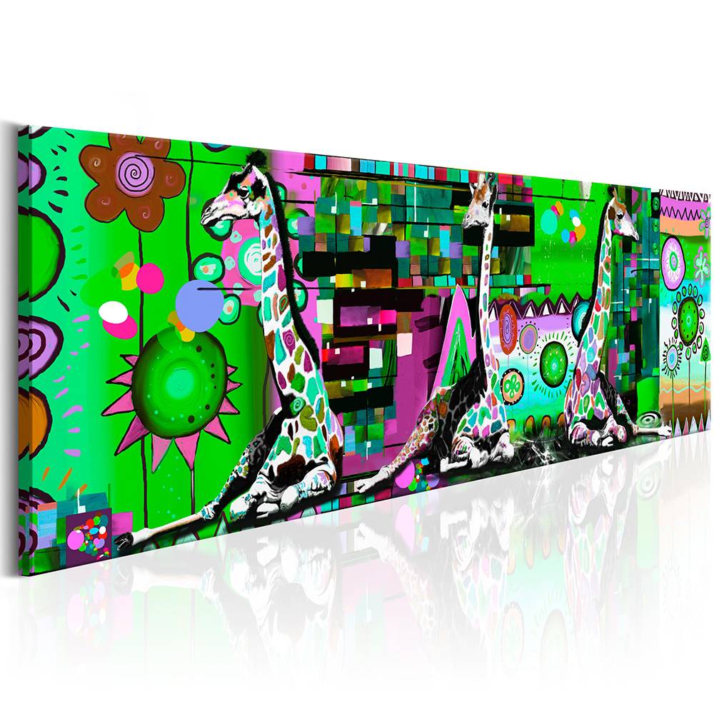 1 Piece Canvas Art Colorful Three Sitting Giraffe Abstract Paintings Canvas Print for Living Room Bedroom