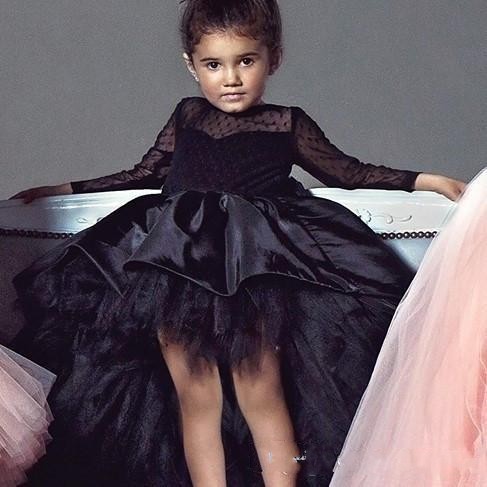 Hi Lo Flower Girls Jewel Neck Long Sleeves Lace Illusion Girl Dresses Toddlers Teens Kids Wear Birthday Party Communion Dress