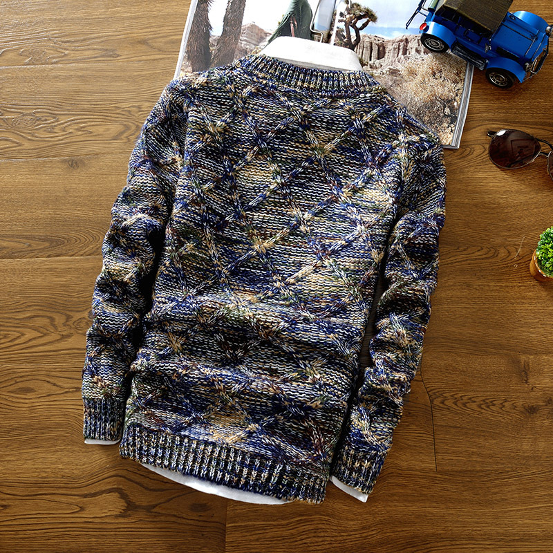 O-Neck Sweater Men 2018 fashion Pullover Sweater Male Slim Fit Knitting Sweaters Mens Colorful Rhombus Lattice Pullover Men SH190930