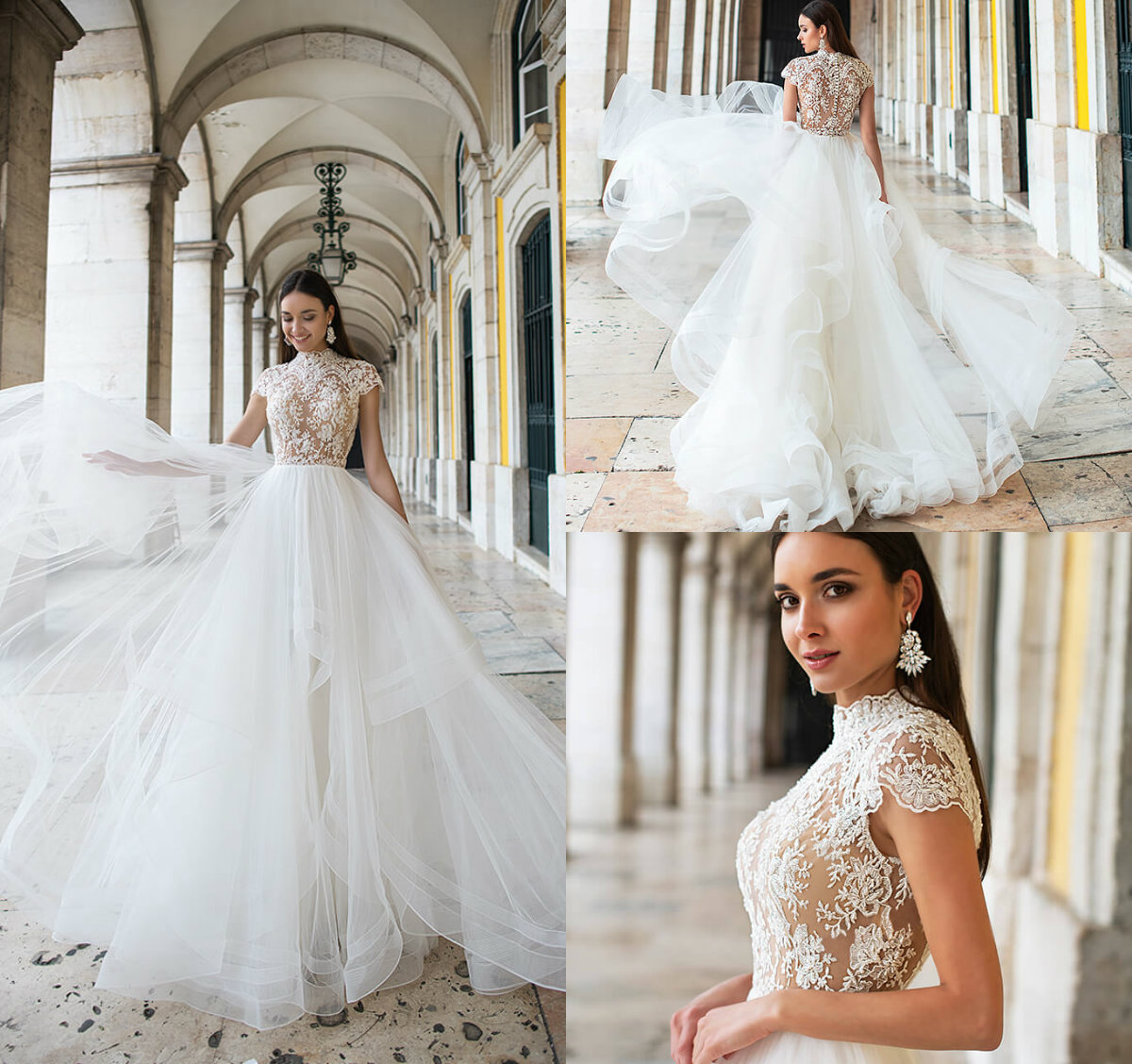 Oksana Mukha Beach Dresses High Neck Cap Sleeves A e Tiered Skirts Sweep Train Bohemian Wedding Dress Custom Made Bridal Gowns
