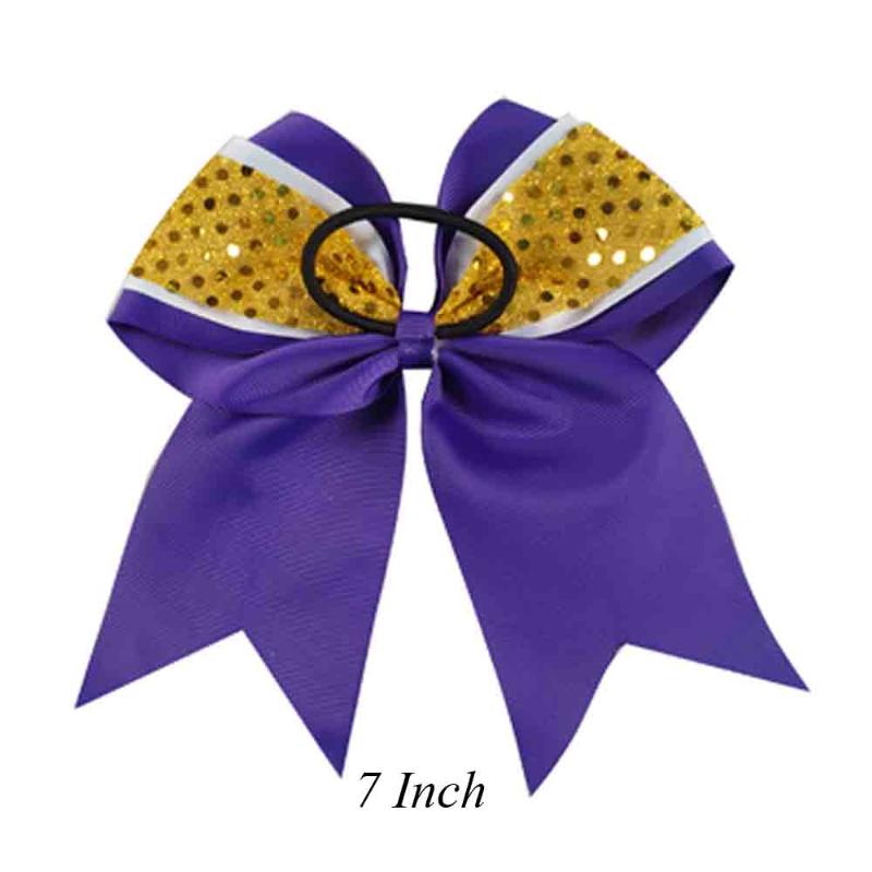 8Pcs/lot 7'' Handmade Three Layer Ribbon Sequins Cheer Bows With Elastic Girls Cheerleading Boutique Hair Accessories
