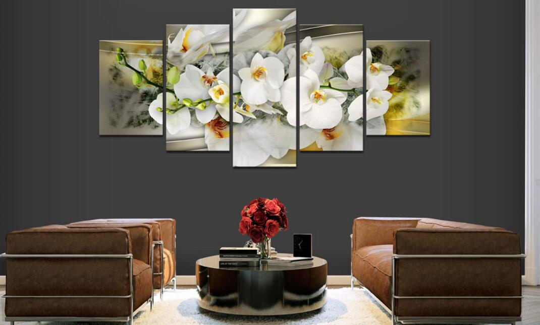 HD Fashion Wall Art Canvas Painting 5 Pieces Mangnolia Flower Orchid Flower Modern Home Decoration,Choose Color And Size( No Frame)