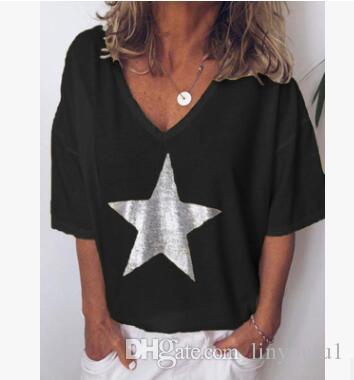 hot sale Women Cool Pentagram Print Female T-shirt Five-pointed Star T-shirts Women's Summer Tops Casual Tees Harajuku T Shirt Femme Top