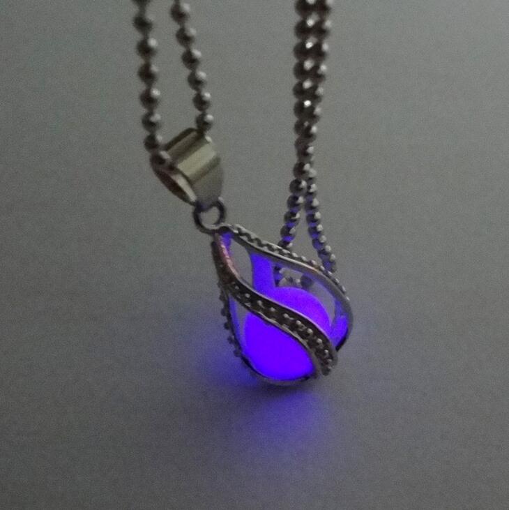 Hollow spiral water drop luminous necklace, luminous pearl mermaid pendant DJN27 mix order Pendant Necklaces jewelry