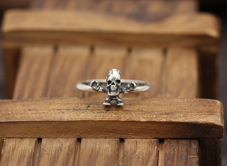 Personalized new 925 sterling silver vintage jewelry American European hand-made designer skull head punk ring for gift