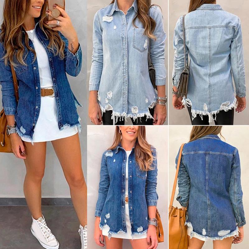 2019 New Chic Jacket Women Long Sleeve Turn Down Collar Ripped Holes Pocket Denim Jacket, Light blue
2019 New Chic Jacket Women Long Sleeve Turn Down Collar Ripped Holes Pocket Denim Jacket, Light blue