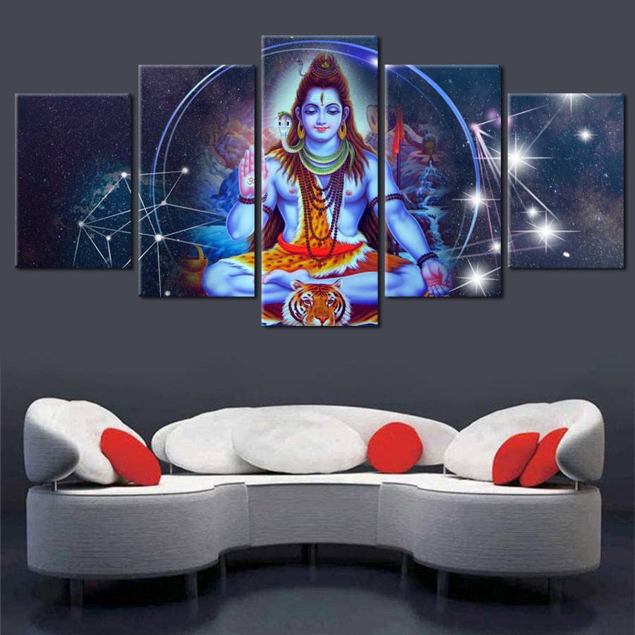 Canvas HD Prints Painting Living Room Wall Art 5 Pieces Hindu Lord Modular Home Decor Poster Shiva And Bull Nandi Pictures
