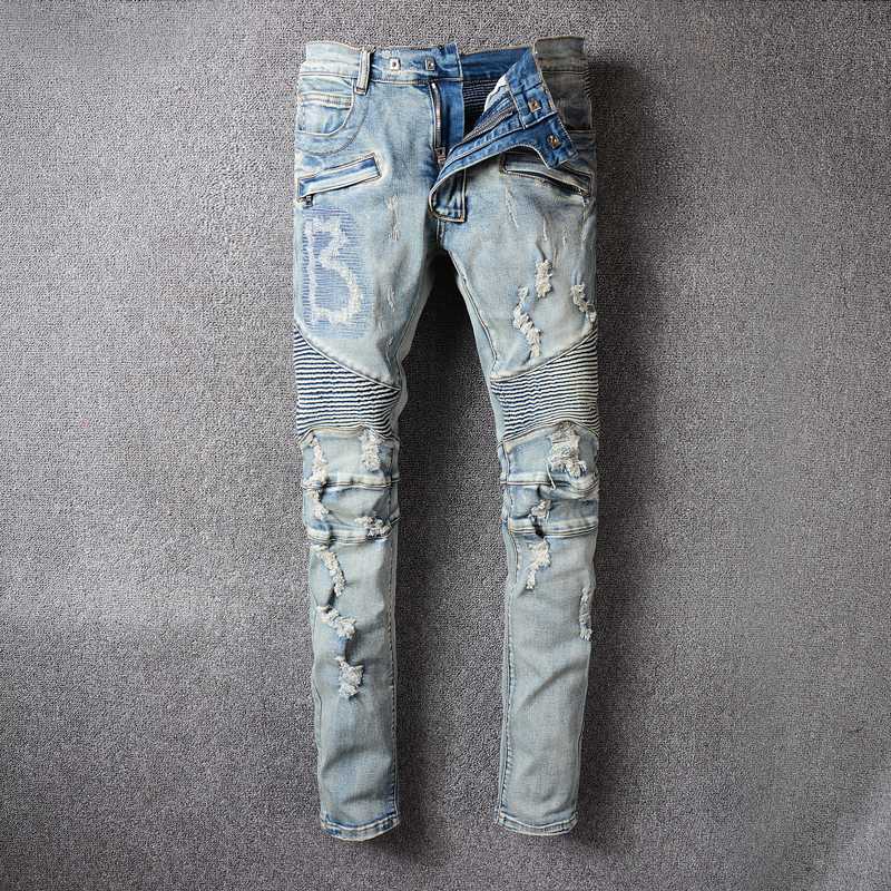 Fashion Streetwear Men Jeans Retro Blue Destroyed Ripped Jeans Men Hip Hop Pants Embroidery Spliced Designer Biker Homme
Fashion Streetwear Men Jeans Retro Blue Destroyed Ripped Jeans Men Hip Hop Pants Embroidery Spliced Designer Biker Homme