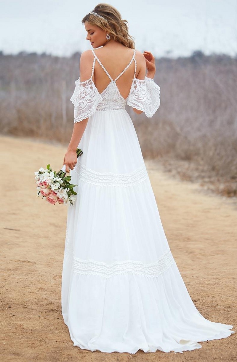 Sexy Boho Wedding Dresses 2020 Simple V Neck Empire Waist Bride Gowns Floor Length Casamento Chiffon Abito Da Sposa Beach Vestidos De Novia