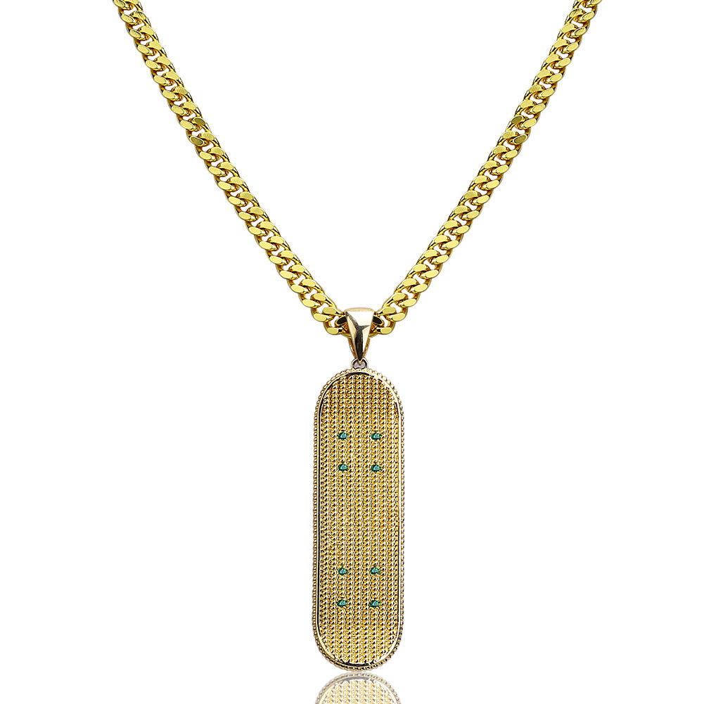 New Fashion 18K Gold White Gold Plated Mens Hip-hop Hyperbole Hipster Skateboard Pendant Necklace Chain Iced Out CZ Zirconia Jewelry Gifts